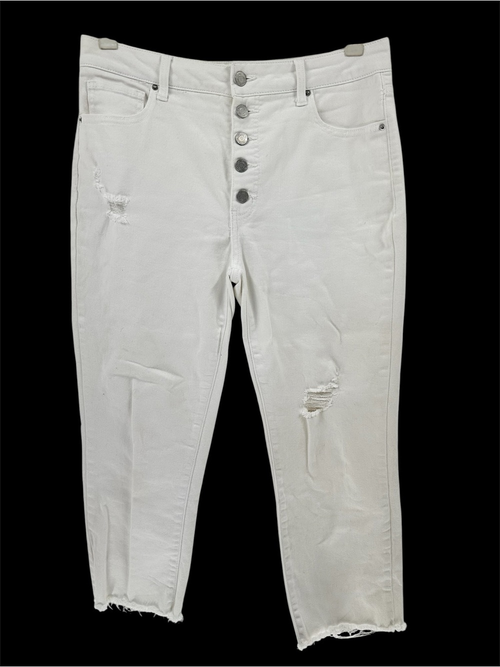 Time and Tru White High-Rise Distressed Button-Fly Jeans Sz 12